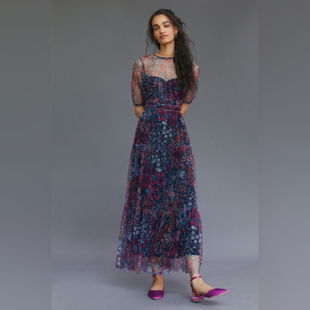 Anthropologie Maeve Ruched Floral Dress